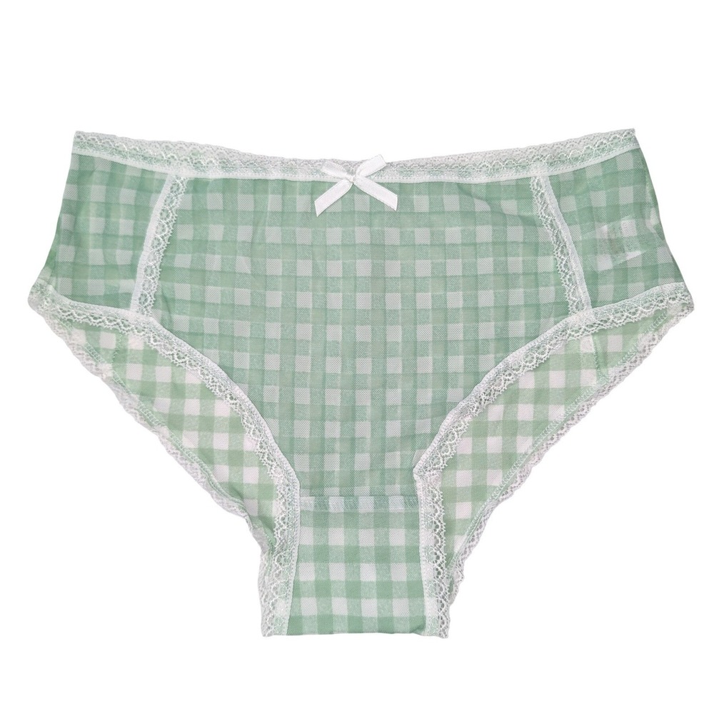 NEW Unworn Knotty‎ Pastel Green Mesh High Cut Briefs Sheer Panties Underwear